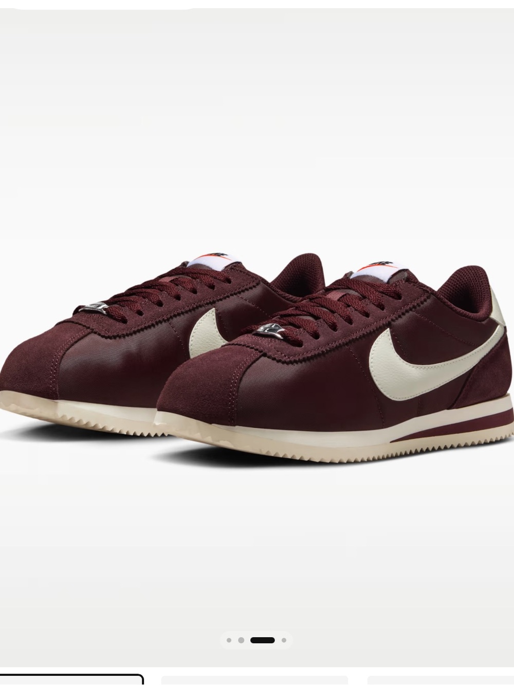 Nike Cortez Leather Sneakers in Burgundy and Sail